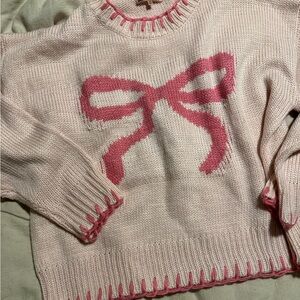 Charming Pink Bow Knit Sweater